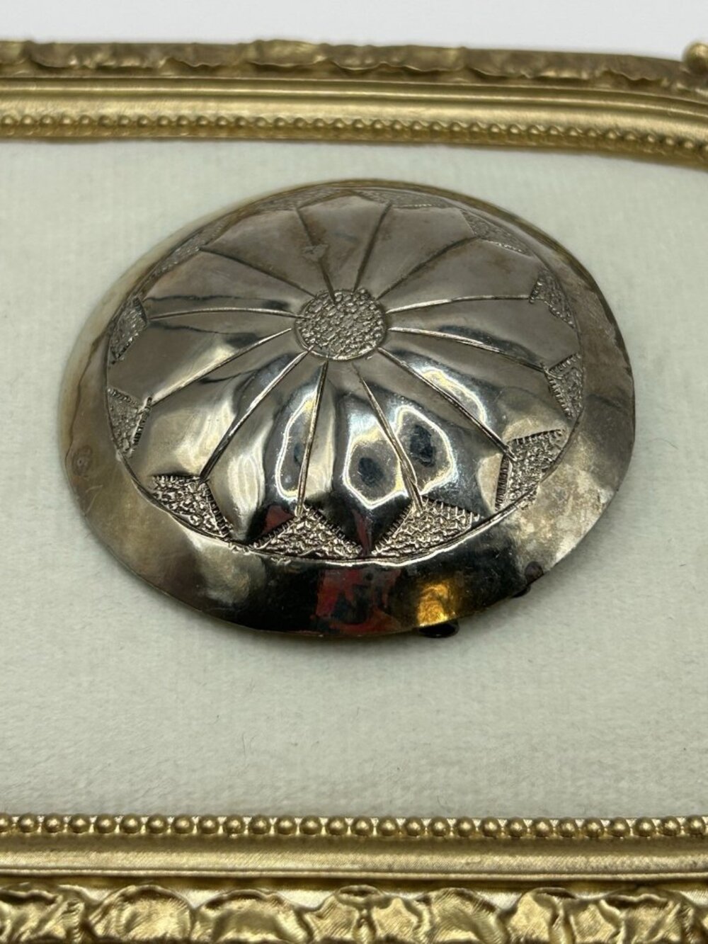 Vintage Silver Tone Floral Dome Pendant Large Etched Metal Statement Western - Picture 4 of 10